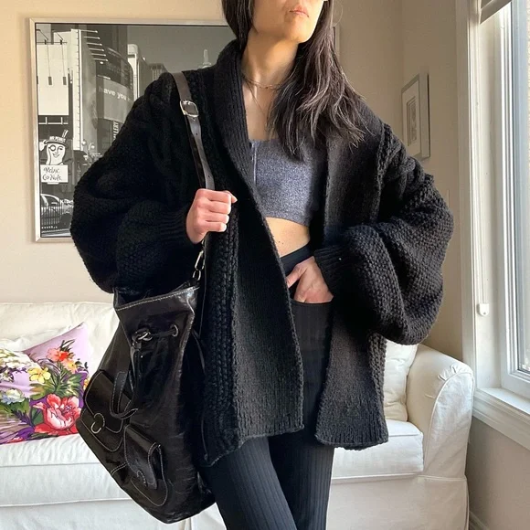 Chunky knit black open front cardigan - Picture 1 of 12